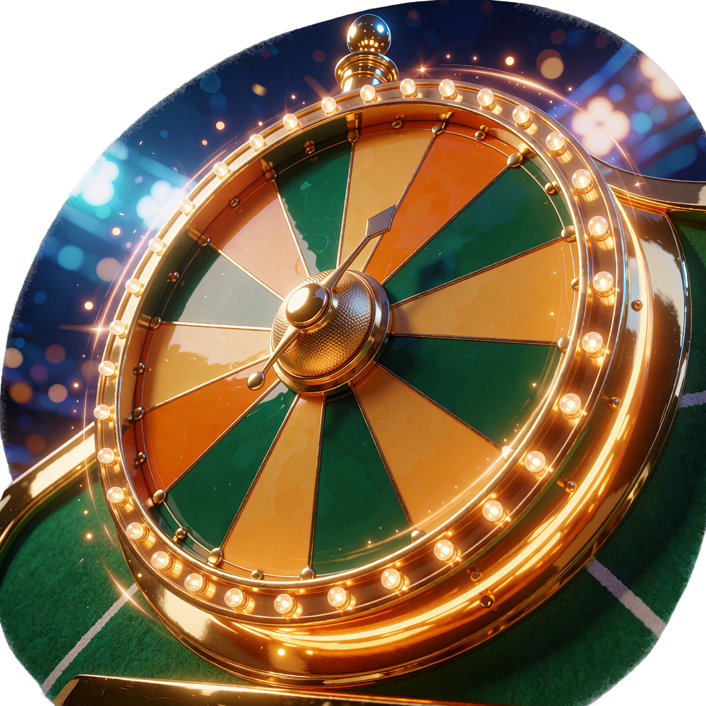 Złote koło nagr&oacute;d z zielonymi i bursztynowymi polami oraz piłkarską piastą - Wheel of Fortune w Golisimo