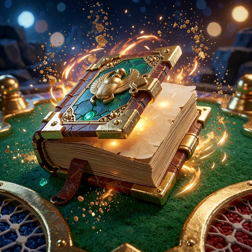 Starożytna księga ze złotymi okuciami i skarabeuszem - miniatura slotu z serii Book of Ra